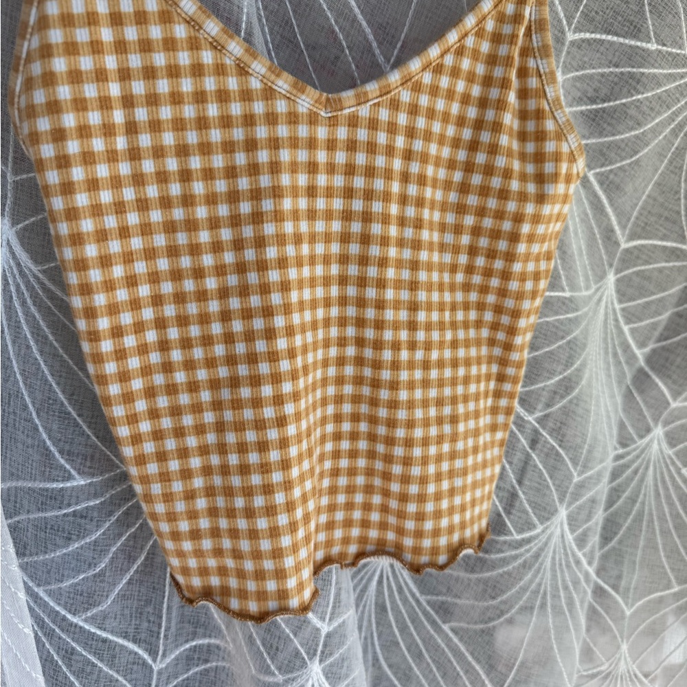 Yellow Gingham Sleeveless Crop Top